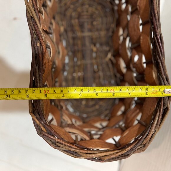 Rustic Medium Wicker Basket Woven Bark + Handled Pleather Natural Country LOT 2 - Picture 10 of 15